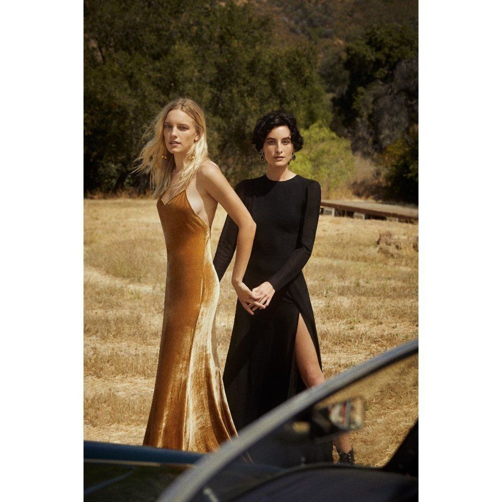 💕REFORMATION💕 Rimini Velvet Dress ~ Gold XL NWT - Picture 6 of 15